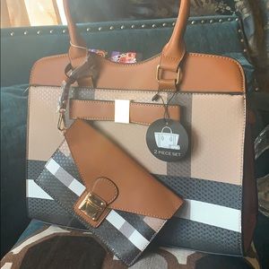 2-piece set tote bag, brown and black color scheme